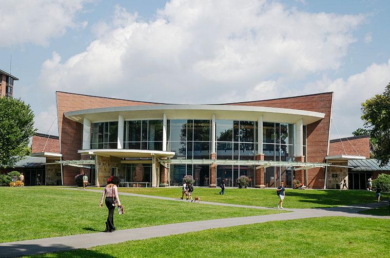 landscape scene from a college campus quad